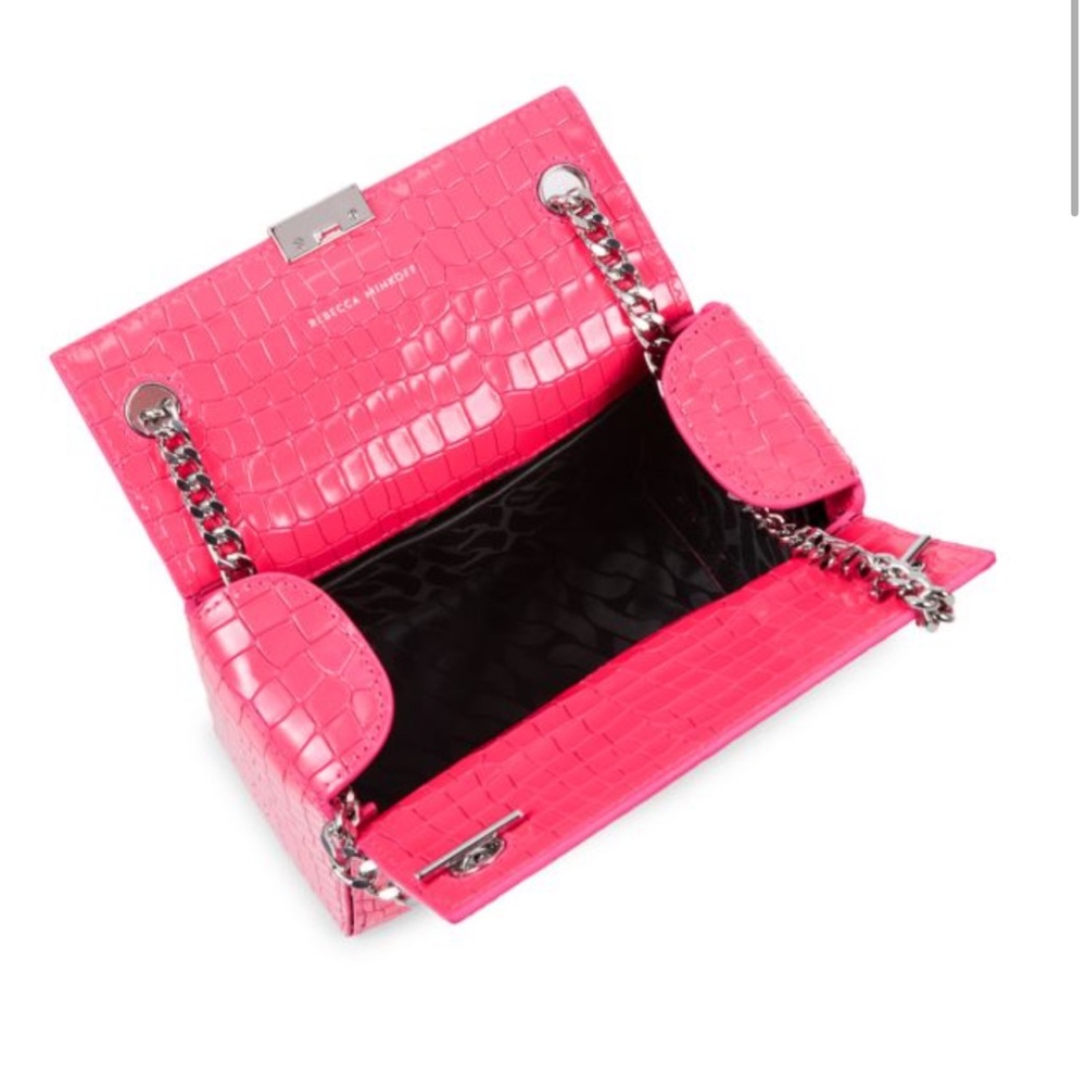 New Rebecca Minkoff Pink Croc-Embossed Mini Bag with Silver Handle - Picture 4 of 11